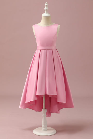 Robe de demoiselle d’honneur junior haute en satin rose
